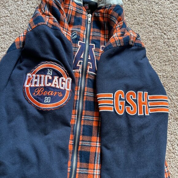 Chicago Bears NFL Sherpa Lined Flannel Hooded Jacket Size Medium - Picture 9 of 12